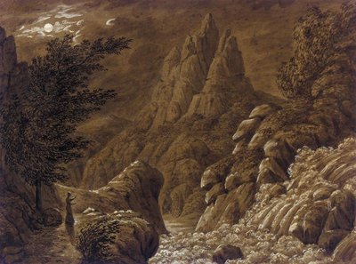 Ideale Gebirgslandschaft mit Wasserfall von Caspar David Friedrich